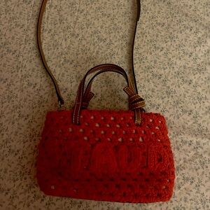 Staud red crochet mini bag with crossbody strap